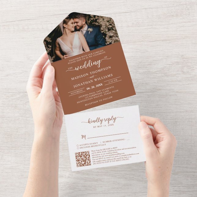Boho RSVP Código QR Terracotta Casamento (Tearaway)