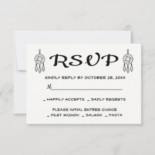 Boho RSVP Dreamcatcher Casamento Preto Branco Trib