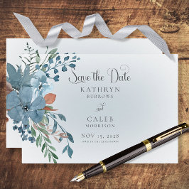 Boho Rust e Blue Floral Salvar o cartão de data