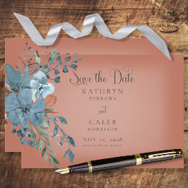 Boho Rust e Blue Floral Salvar o cartão de data