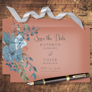 Boho Rust e Blue Floral Salvar o cartão de data