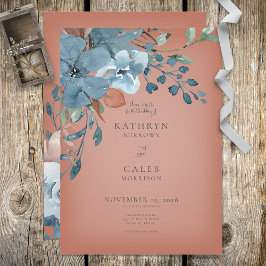 Boho Rust e Blue Floral Wedation Convite