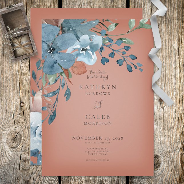 Boho Rust e Blue Floral Wedation Convite (Criador carregado)