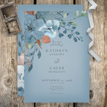 Boho Rust e Blue Floral Wedation Convite