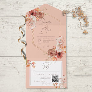 Boho Rust Fall Floral no Peach QR Code