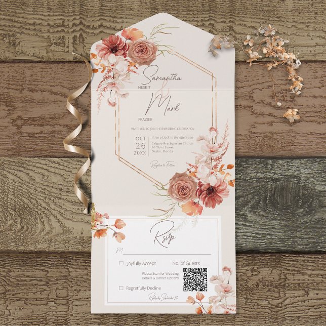 Boho Rust Fall Floral on Cream QR Code (Criador carregado)