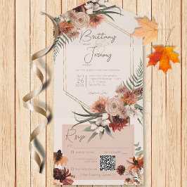 Boho Rust & Neutral Fall Floral Cream Código QR