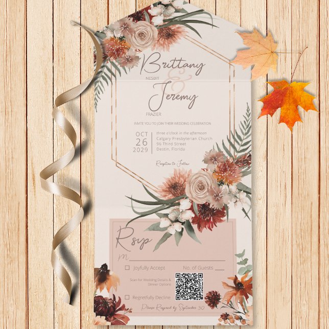 Boho Rust & Neutral Fall Floral Cream Código QR (Criador carregado)