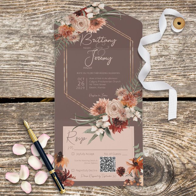 Boho Rust & Neutral Queda Castanho Floral Código Q (Criador carregado)