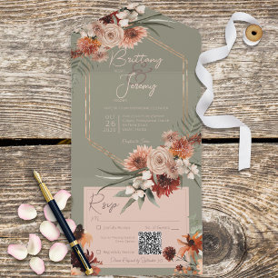 Boho Rust & Neutral Queda Sage Floral Código QR Ve