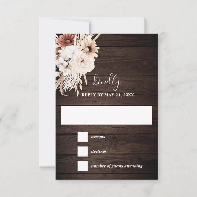 Boho Rustic Fall Flowers Casamento RSVP Card (Frente)