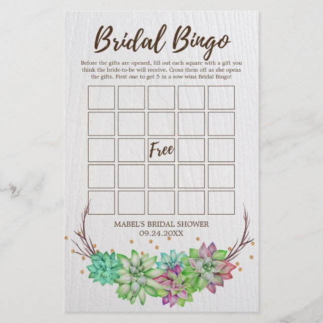 Boho Rustic Floral Succult Bridal Game (Frente)