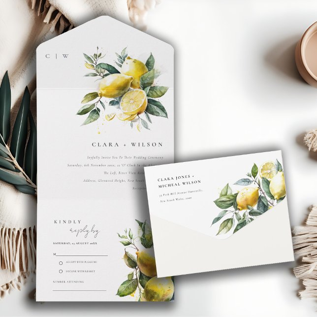 Boho Rustic Watercolor Yellow Lemon Garden Casamen (Criador carregado)