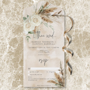 Boho Rustic White Roses & Pampas Casamento Sem Jan