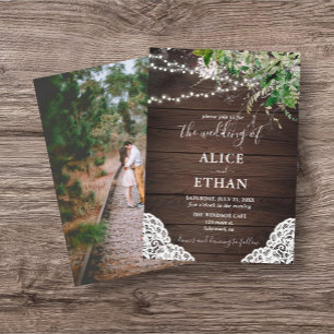 Boho Rustic Wood Greenery Foto Convite