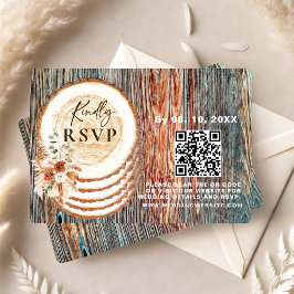 Boho Rustic Wood Slice RSVP Card with QR Code