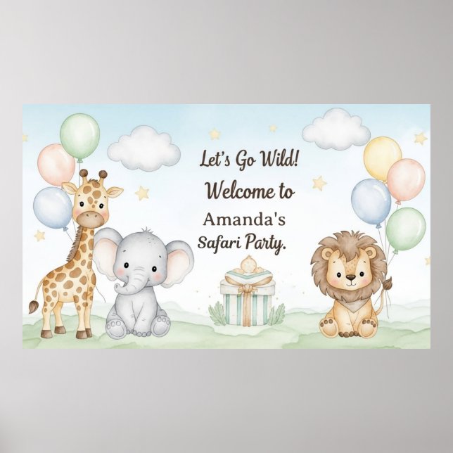 Boho Safari Animals 1st Birthday Paper Poster (Frente)