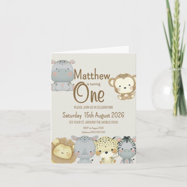 Boho Safari Aniversário Dobrado Convite (Frente)