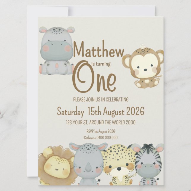 Boho Safari Convite de Aniversário (Frente)