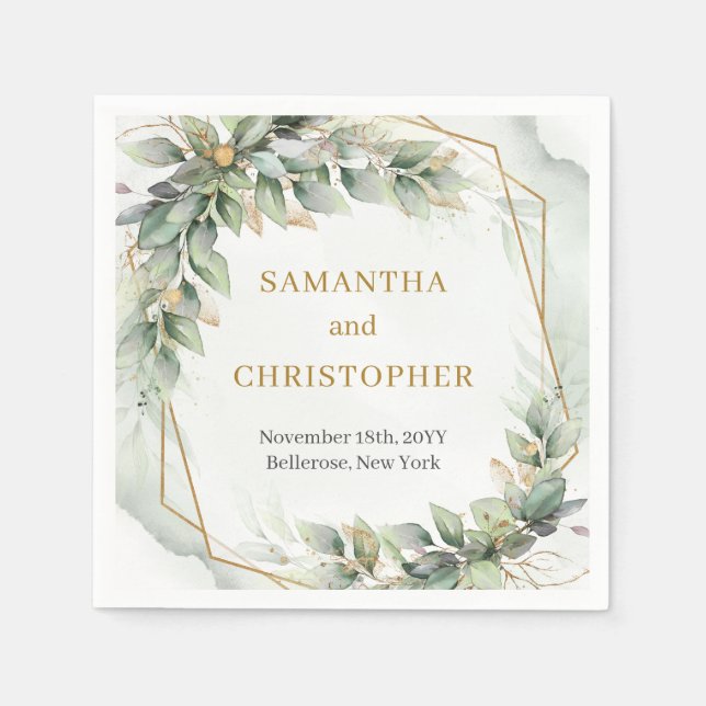 Boho Sage Folhas e guardanapos de noiva de ouro (Frente)