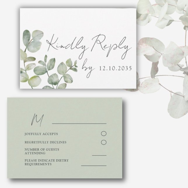 Boho Sage Green Eucalyptus Wedding RSVP (Criador carregado)
