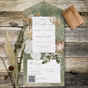 Boho Sage Green Floral Grass Código QR