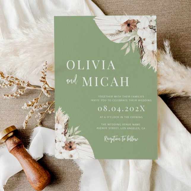 Boho sage green pampas convite para o casamento (Criador carregado)