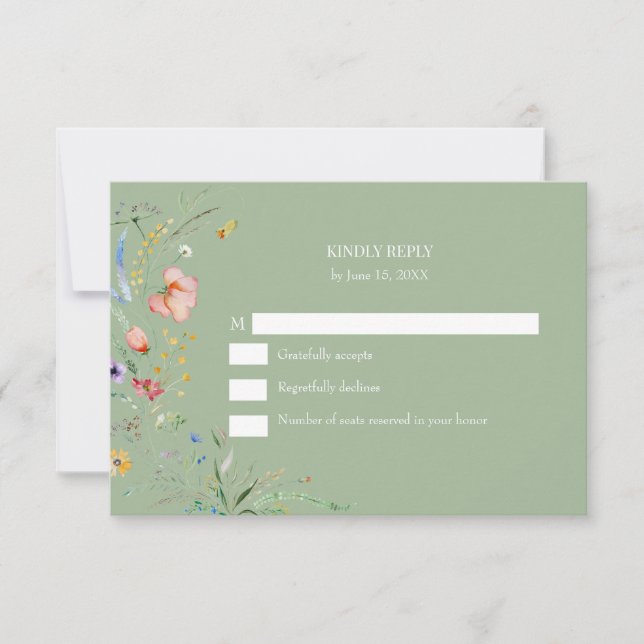Boho Sage Green Wildflower Weding RSVP Card (Frente)