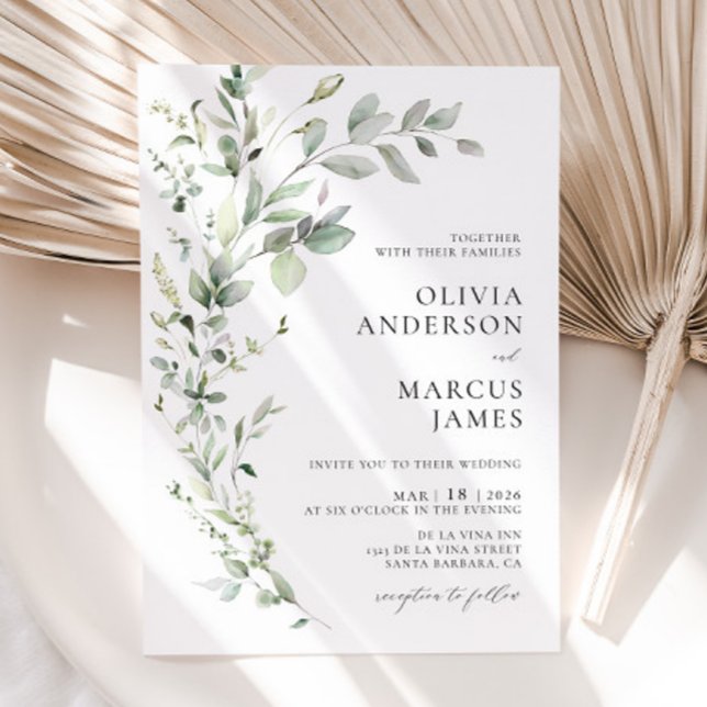 Boho Sage Greenery Convite Para Casamento Botânico (Invitation Front)