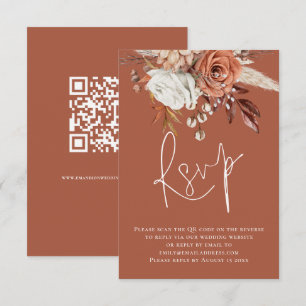 Boho Script Floral QR Code Terracotta Wedd RSVP