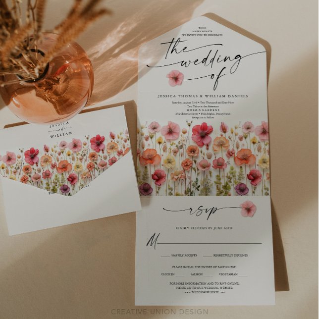Boho Selvagens Flores Coloridas Casadas (Wildflower Wedding Invite)