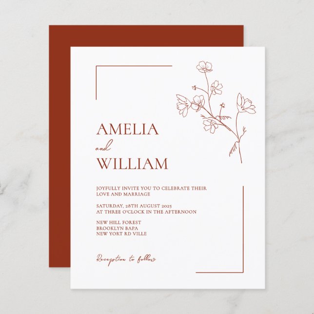 Boho Siena Terracotta Casamento Floral (Frente/Verso)