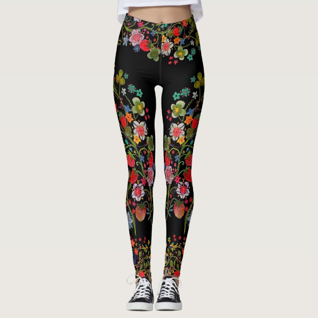 Boho Strawberry Leggings Florais (Frente)