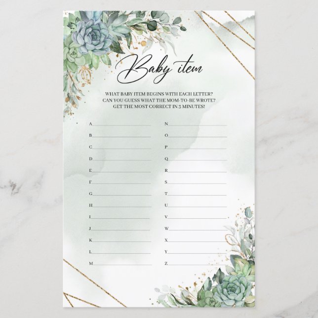 Boho suculenta folhagem verde quadro dourado item  (Frente)