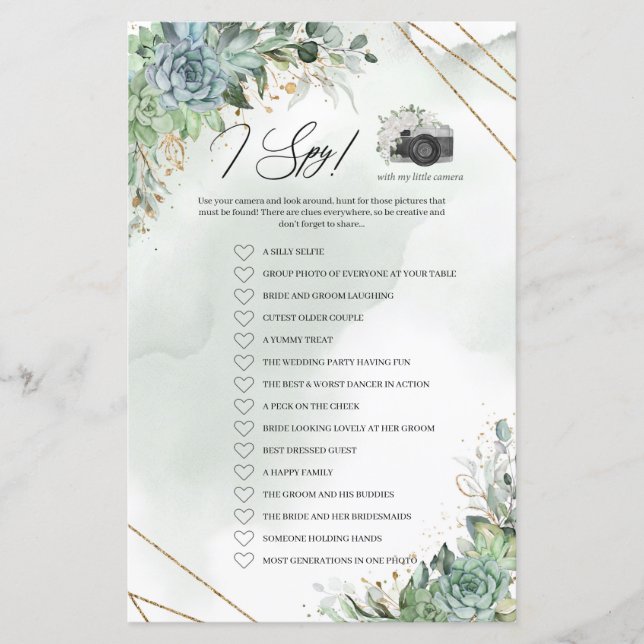 Boho suculenta o quadro de ouro foliar verde I Spy (Frente)