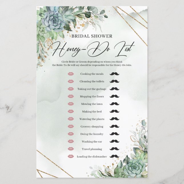 Boho suculenta ouro de eucalipto Lista de mel (Frente)