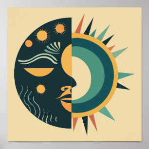 Boho Sun e Moon Wall Art Poster