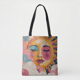 Boho Sun Face Abstract Art Tote Bag