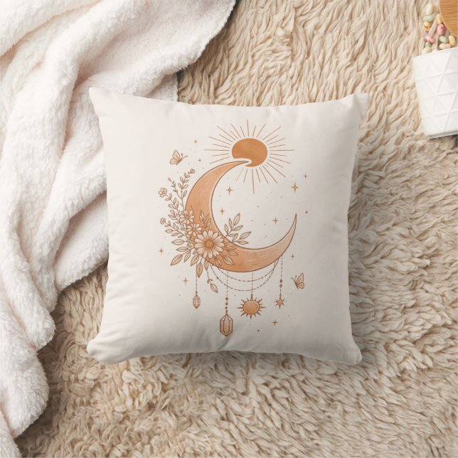 Boho Sun & Moon Floral Almofada de Arremesso (Cobertor)