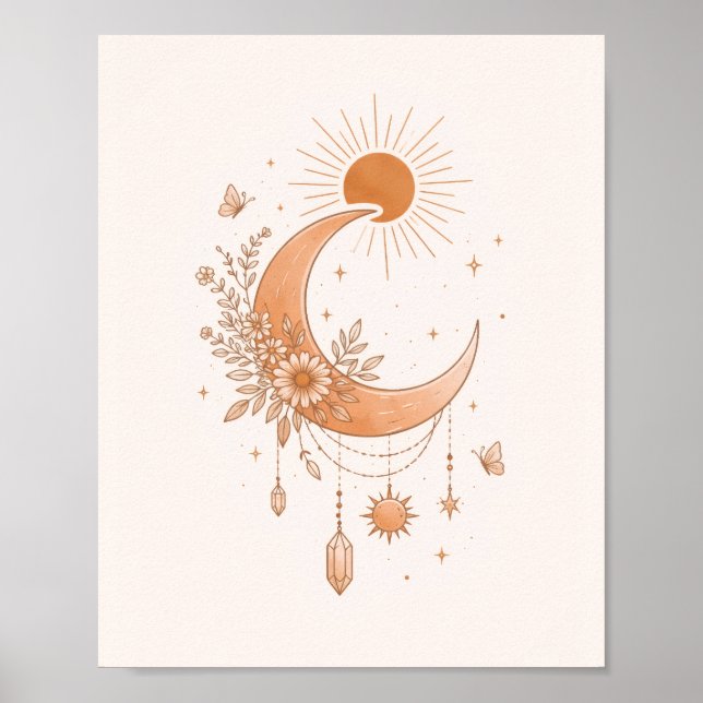 Boho Sun & Moon Minimalist Wall Poster (Frente)