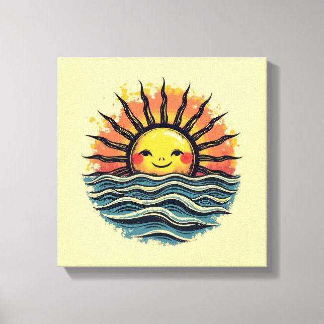 Boho Sun Smiley Canvas Wall Art Impressão (Frente)