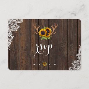 Boho Sunflower Antlers Wood Lace RSVP Convite