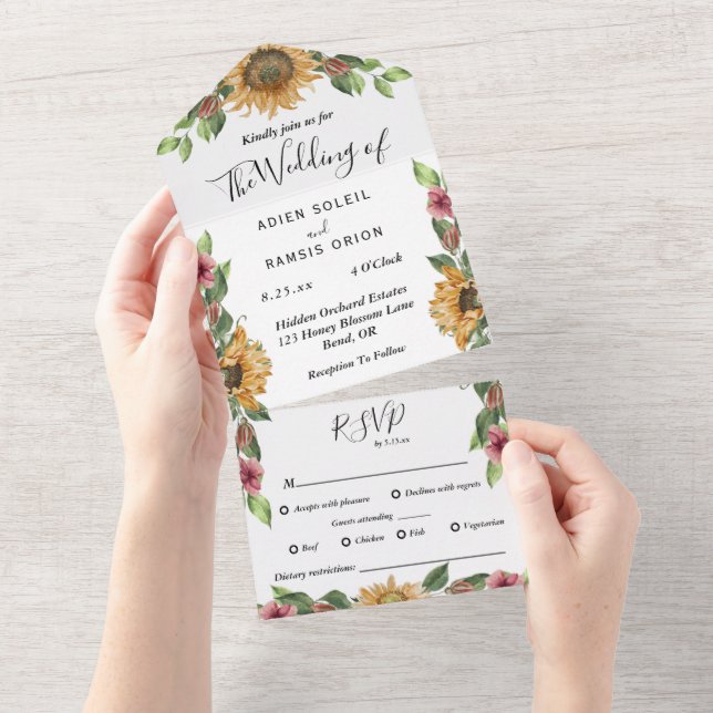 Boho Sunflower Dietary Restritions RSVP Casamento (Tearaway)