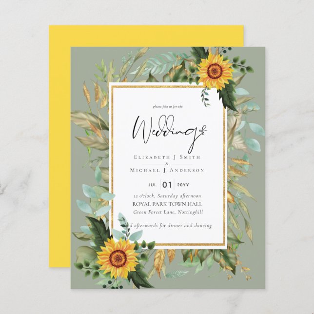 Boho Sunflower Greenery Watercolor BUDGET (Frente/Verso)