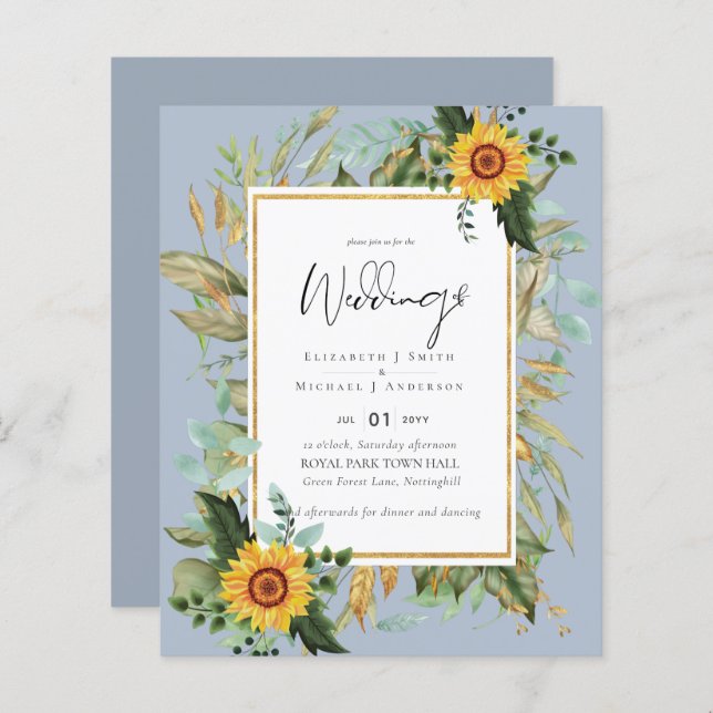 Boho Sunflower Greenery Watercolor BUDGET (Frente/Verso)