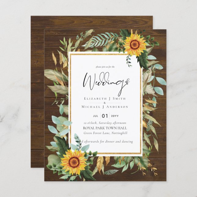 Boho Sunflower Greenery Watercolor BUDGET (Frente/Verso)