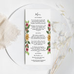 Boho Sunflower Rustic Wildflower Menu Plano de Cas<br><div class="desc">Este cardápio de casamento de girassol é perfeito para seu casamento boêmico. Esta design apresenta uma caligrafia simples preta com girassóis russos, verde e flores silvestres em um fundo branco brilhante neutro para combinar o seu casamento clássico tradicional ou o casamento elegante de vassoura no verão ou outono. Por favor,...</div>