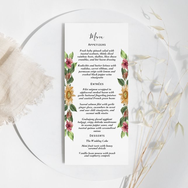 Boho Sunflower Rustic Wildflower Menu Plano de Cas (Criador carregado)