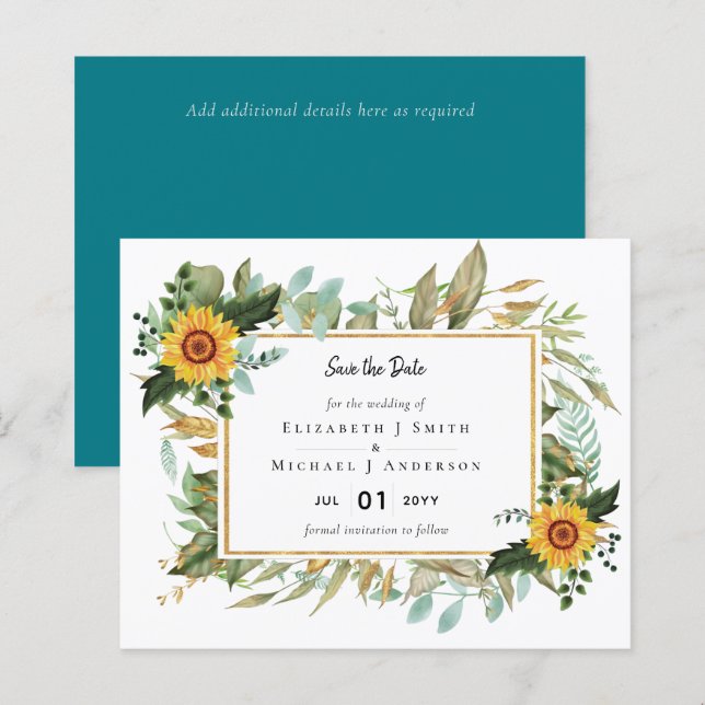 Boho Sunflower Sage Greenery Casamento (Frente/Verso)