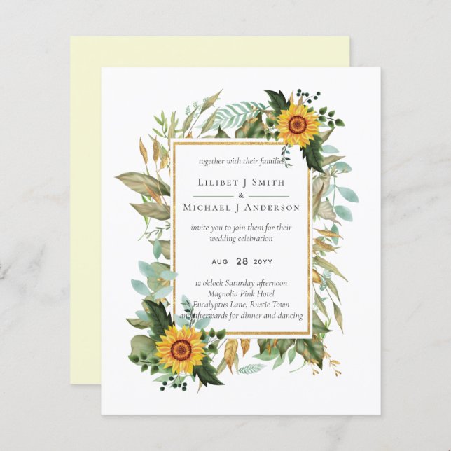 Boho Sunflower Sage Greenery Casamento (Frente/Verso)